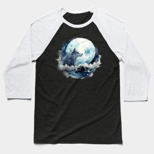 Wolf looking at full moon Baseball T-Shirt